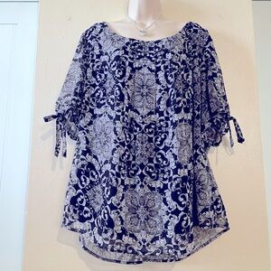 Sara Michelle Navy and White Floral Blouse